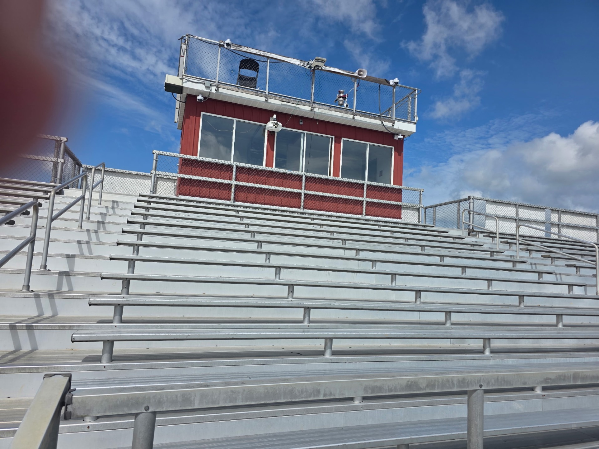 Press box above the home-side grandstand